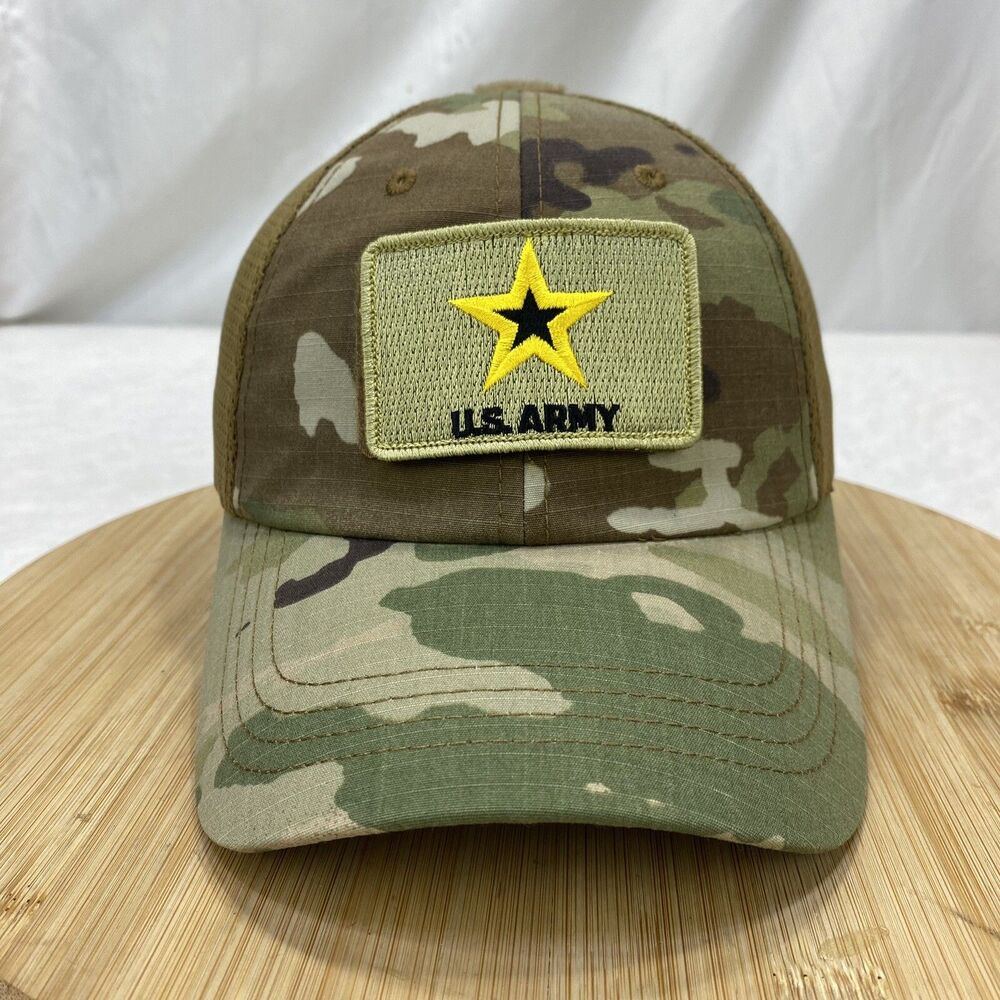 US Army Hat Condor Camo RipStop Mesh Removable Patches Adjustable Strapback Cap